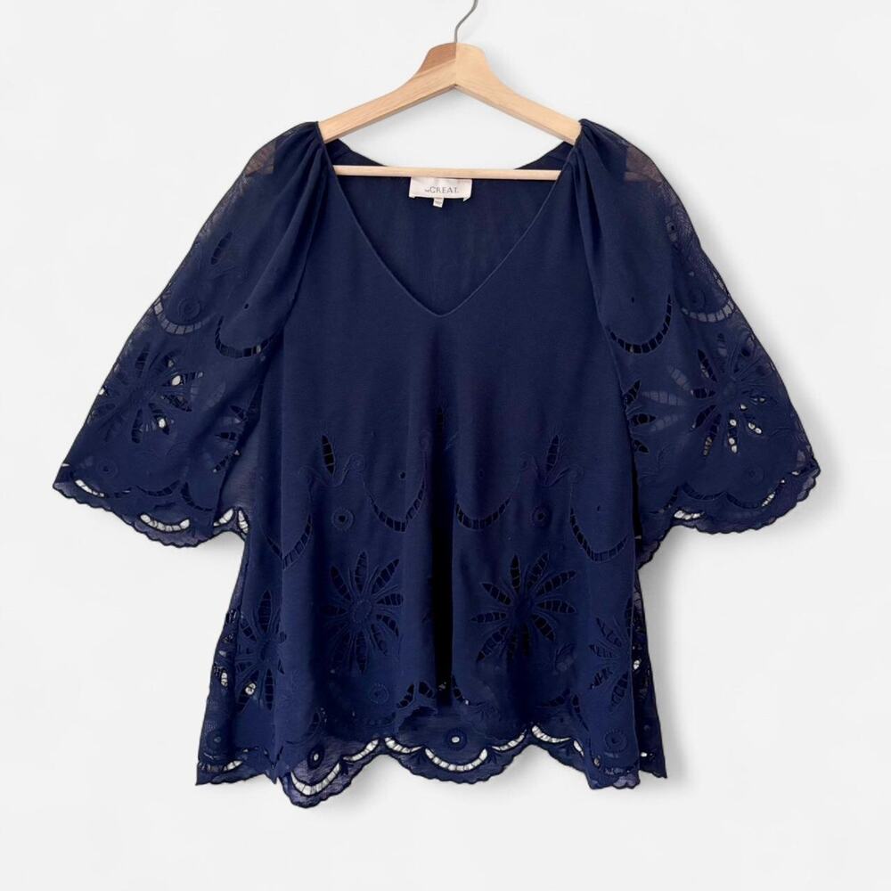 $325 The Great Navy Blue Caped Flutter Lace Top Boho Coastal- Size 1 or Small